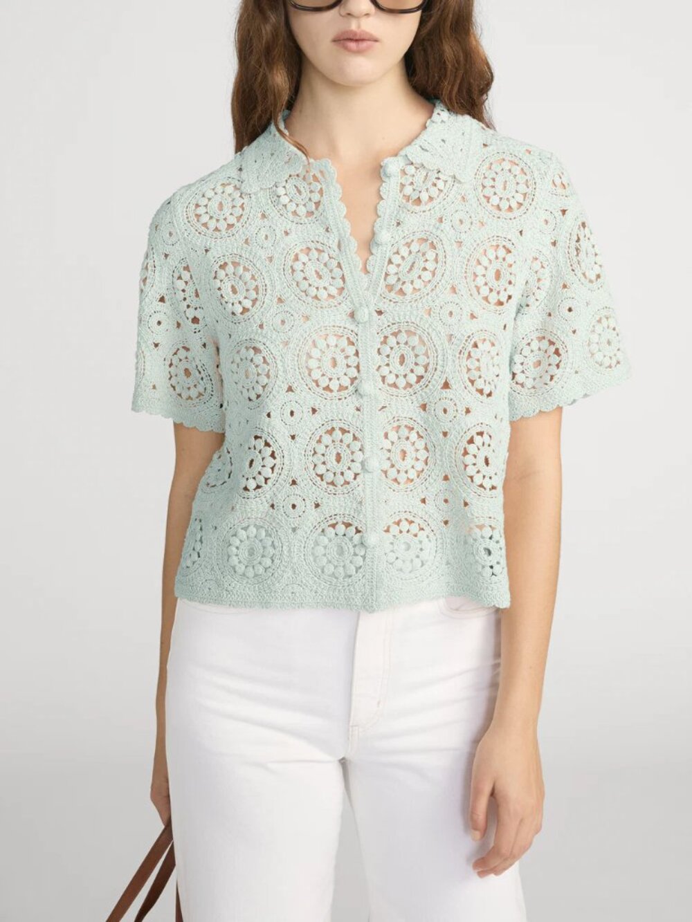 New season - FRAME Crochet Boxy Top - Mint color